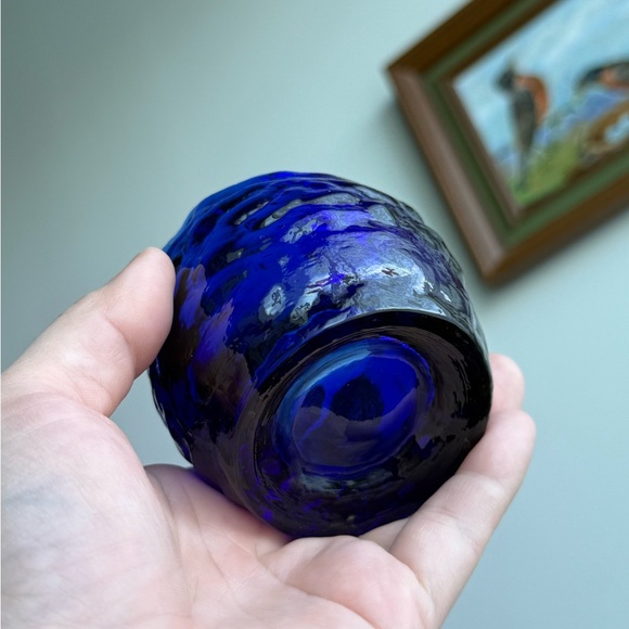 2 Vintage Cobalt Blue Brutalist Glass Votive Tealight Candle Holders - Picture 11 of 14